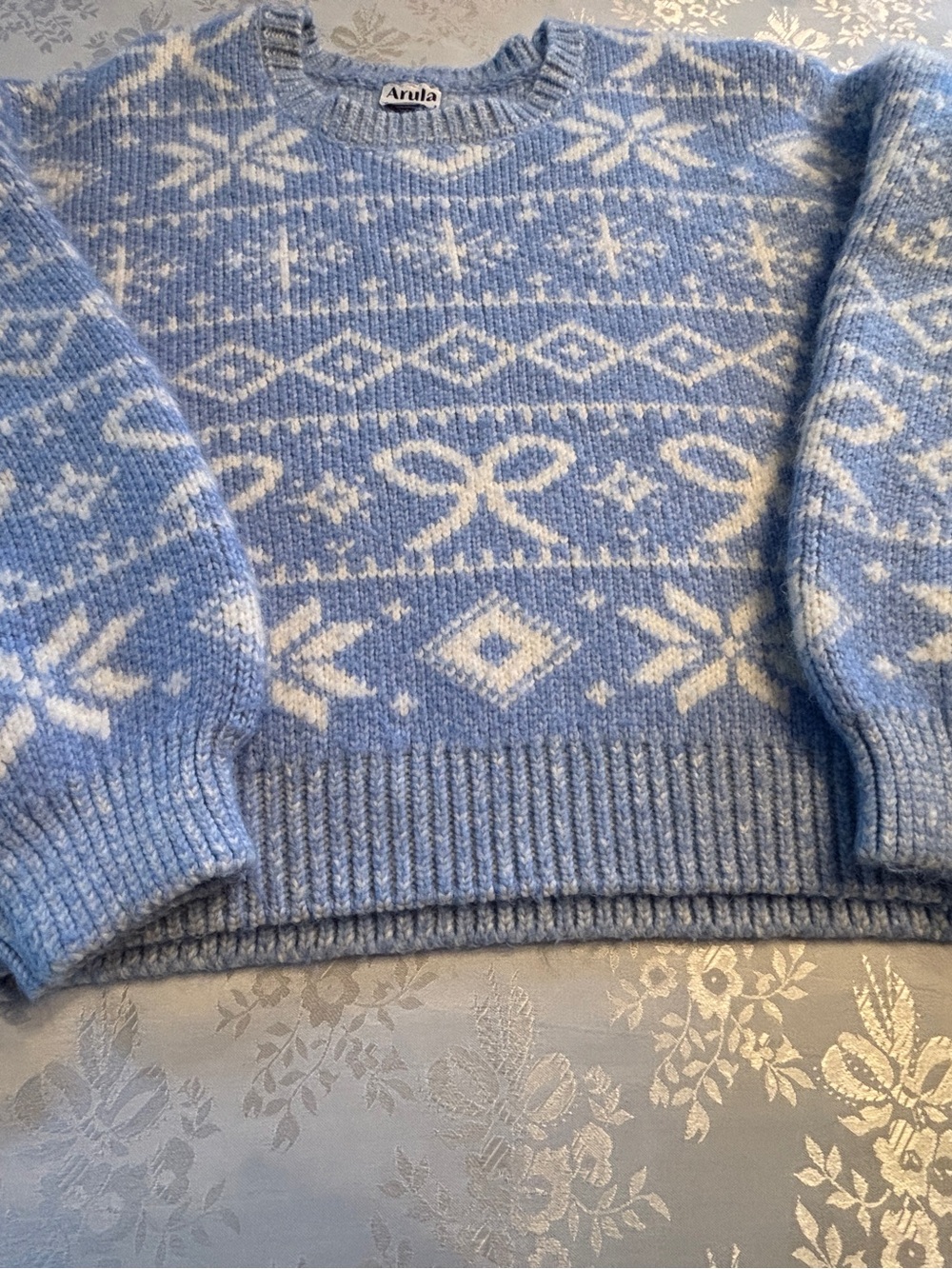 ARULA Light Blue & White Nordic Crewneck Sweater XL Extra Warm Cozy